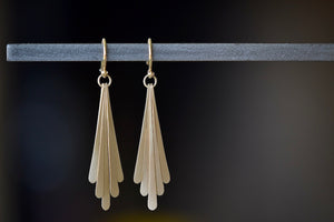 Carla Caruso Five Fringe Drop earrings in 14k yellow satin matte gold. Everyday Elegance.