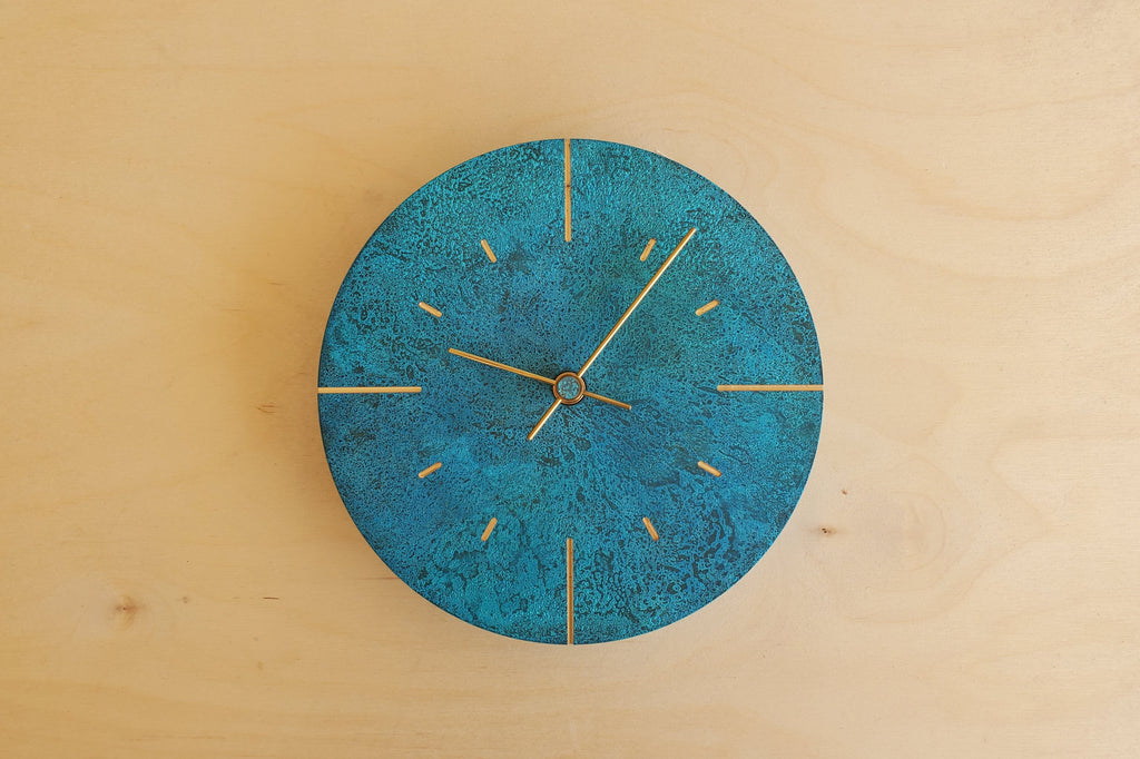 Japanese Cast Brass Clock "Orb" Verdigris Finish made in Toyama.