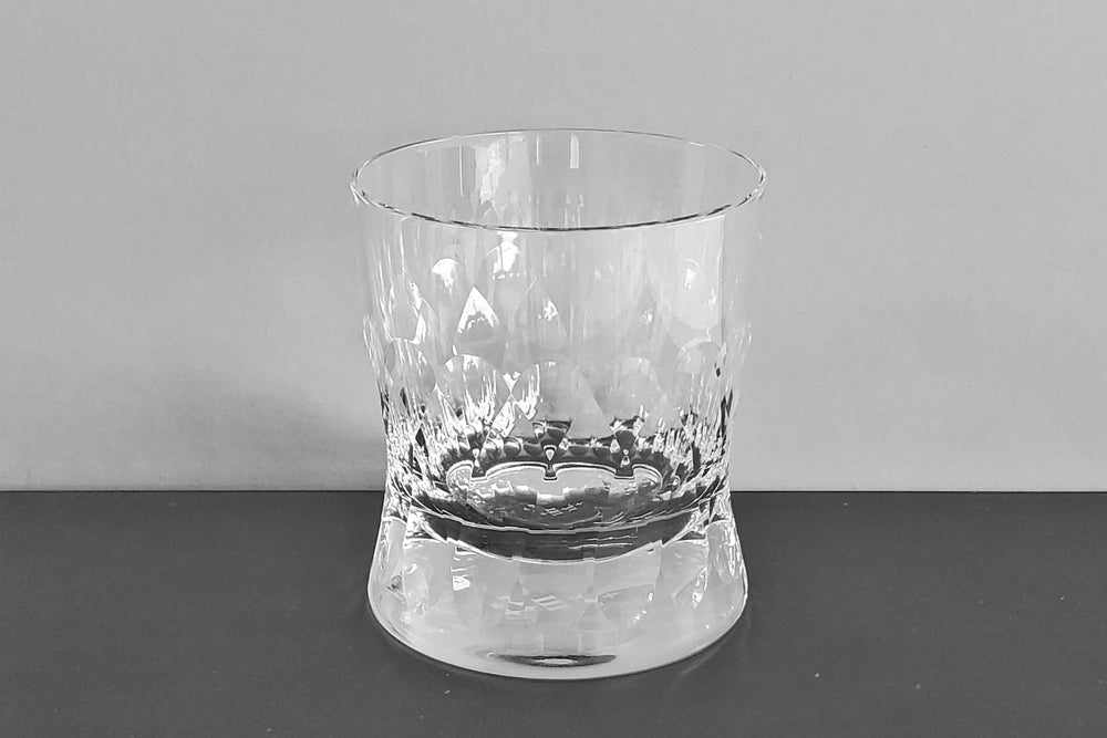 Whiskey Glass I "Cuttings" Series 200ml 6.75oz Crystal glass handcrafted in Waterford Ireland.  Designed by Martino Gamper and included in the permanent collection of the Musee des Arts Decoratifs.