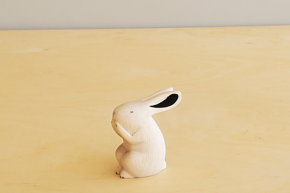 T-lab wooden animals are handmade in Bali from albizia wood, a lightweight fast-growing wood from the South Pacific. A rabbit.