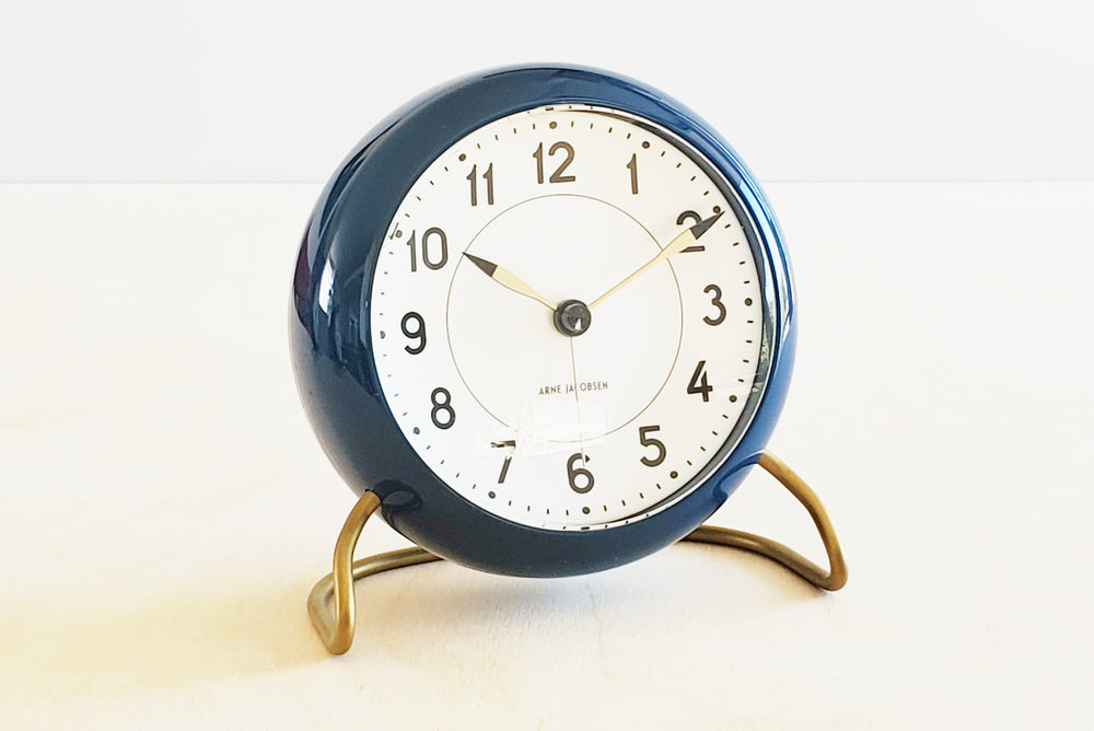 Classic Arne Jacobsen "AJ" Alarm Clock in blue AA batteries not included. 