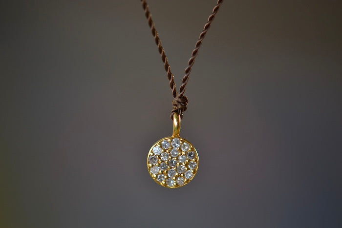 Pave Diamond Pendant Necklace in 14k yellow Gold on Cord by Margaret Solow.
