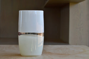 Alternate view of Lattimo White & Ivory Flat Cylinder Vase Small designed by Caleb Siemon & Salazar, who trained with Pino Signoretto. Italian Milk glass.