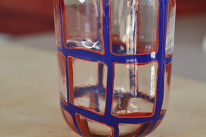 Handblown Robin Mix Large Oval Murrine Vase - Blue & Orange with Large Clear Windows
