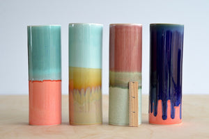 Yuta Segawa cylinder vases with three inch marker showing scale.