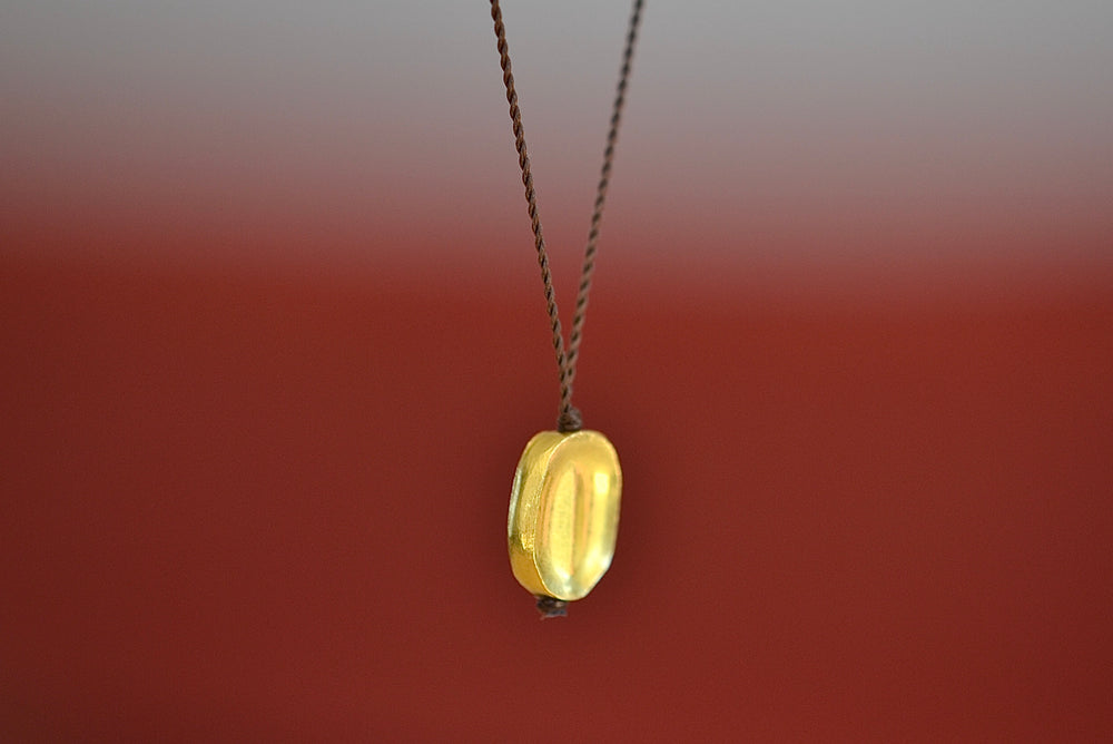 Margaret Solow 18k Gold Pendant Necklace Round Seed Bean  Nylon Cord