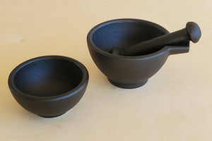 Cast Iron Mortar and Pestle from Zassenhaus Sturdy solid cast iron construction.  Mortar, pestle and stacked n bowl.  Designed in Germany, produced to a high European standard of quality.  Functional and attractive.  Will last a lifetime. 