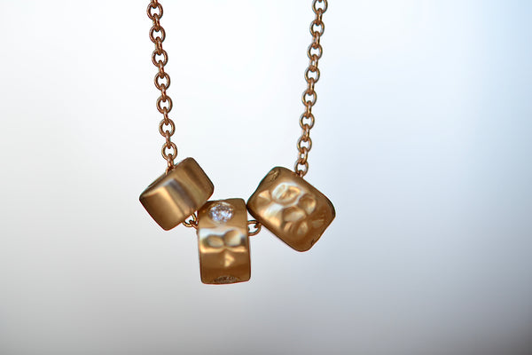 (3) three  bead necklace in 14k gold with Canadian diamonds by Kaylin Hertel.