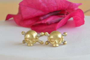 Polly Wales Skull & Bone Baguette Diamond Diamonds Earrings stud studs