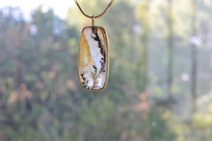 OK Rectangular Dendritic Agate Pendant 18k yellow gold bezel