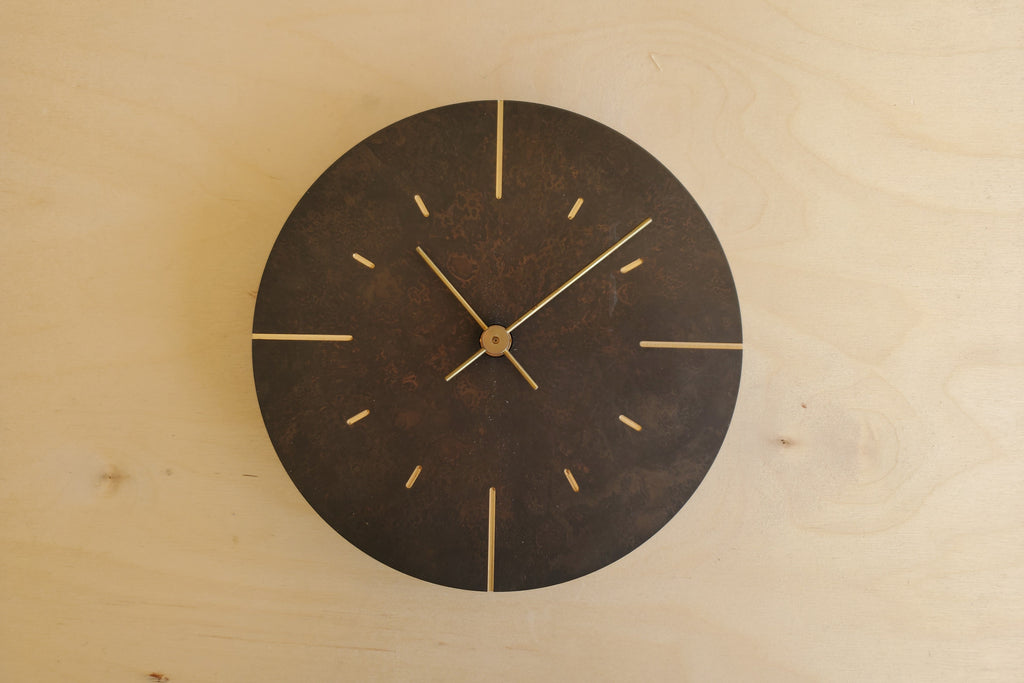 Japanese Cast Brass Clock "Orb" Patina Finish made in Toyama.