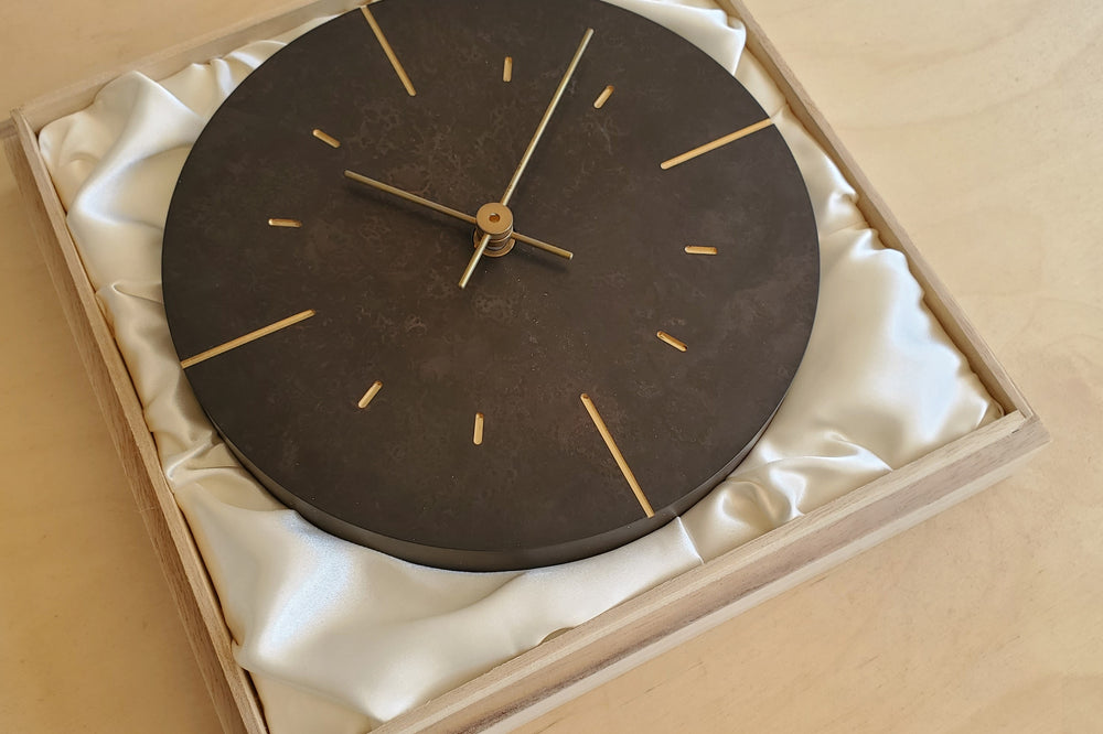 Japanese Cast Brass Clock "Orb" Patina Finish made in Toyama.