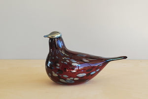 OIva Toikka Ruby Red Bird Dove in glass with red speckled design from Iittala. 