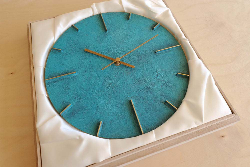 Japanese Cast Brass Clock "Quaint" Verdigris Finish made in Toyama.