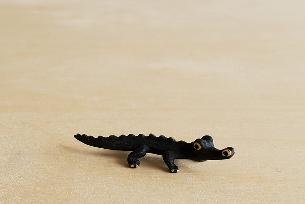 Tiny Austrian Brass Figurines darkened with patina. Alligator by Walter Bosse.
