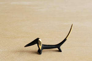 Tiny Austrian Brass Figurines darkened with patina. Dachshund by Walter Bosse.