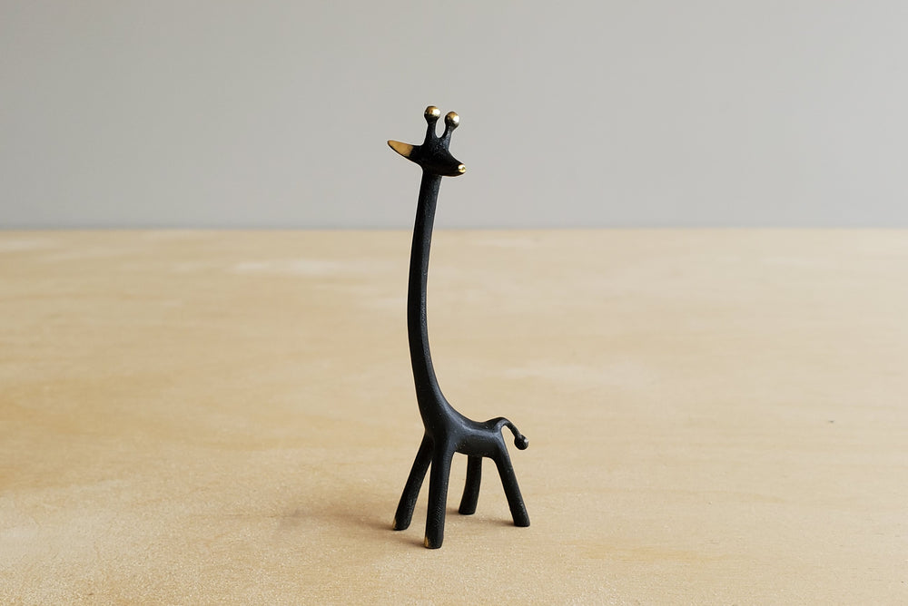 Tiny Austrian Brass Figurines darkened with patina. Giraffe by Walter Bosse.