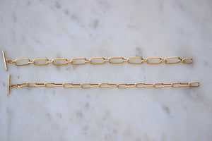 Lizzie Mandler Knife Edge Oval Link Chain Bracelet in 18k yellow gold with 20 clips at 7mm and toggle closure. 