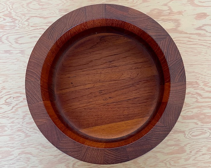 Birdseye view of Vintage Dansk Staved Teak Salad Bowl designed by Jens Quistgard.