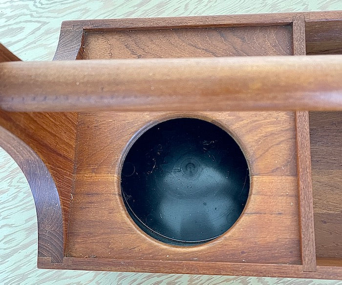 Inside of Nissen Vintage Teak Drinks Caddy.