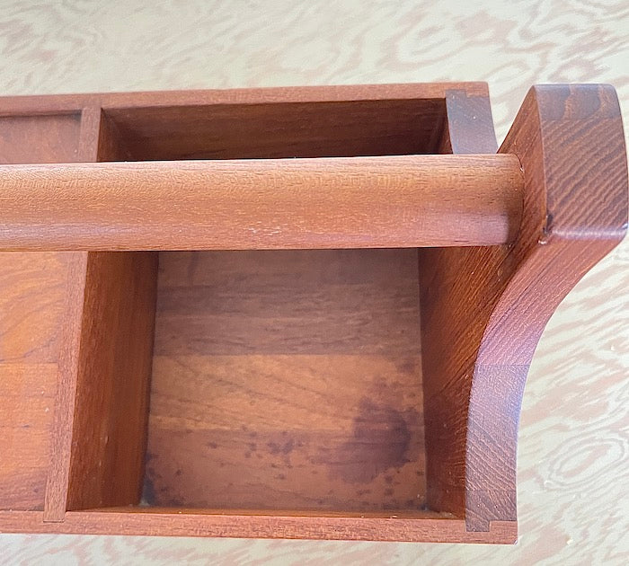 Interior of vintage Nissen Teak Ice Bucket and Caddy.