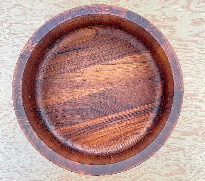 Inside of Vintage Dansk Staved Teak Salad Bowl.