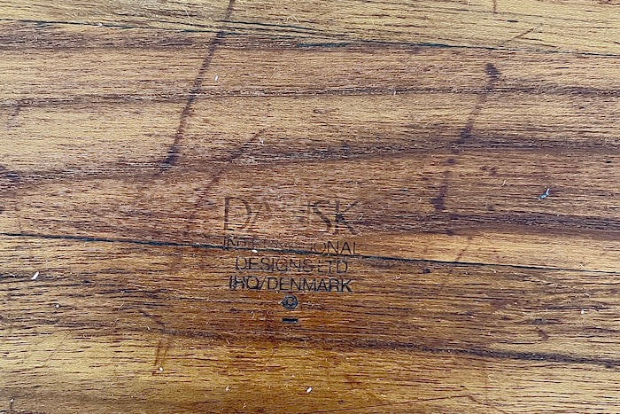 stamp of Vintage Dansk Staved Teak Salad Bowl designed by Jens Quistgard.