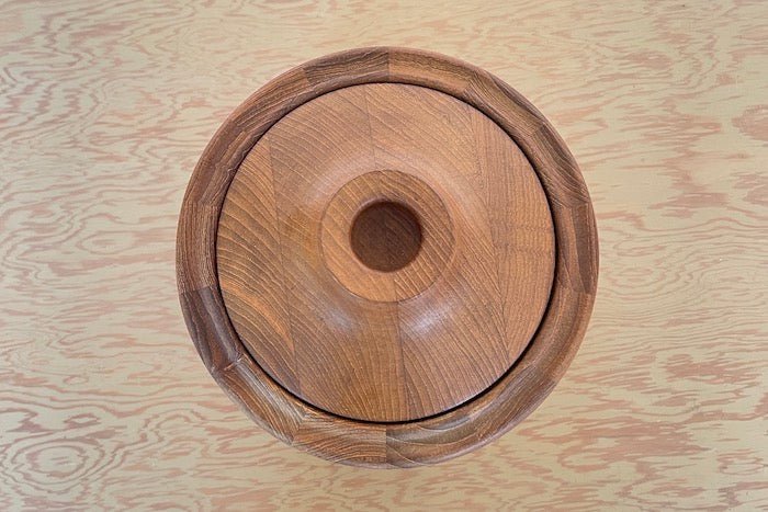 Birds eye view of Rare and Vintage Henning Koppel Teak Ice Bucket. Georg Jensen, Made in Denmark.