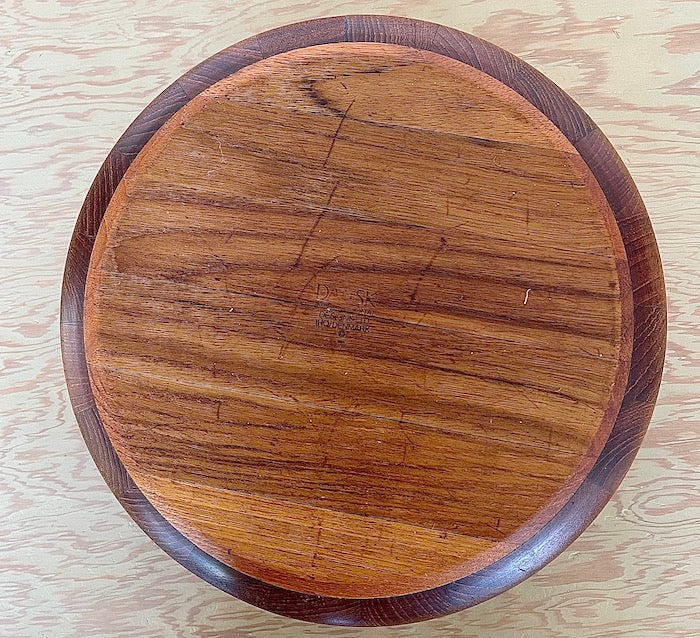 Bottom of Vintage Dansk Staved Teak Salad Bowl designed by Jens Quistgard.